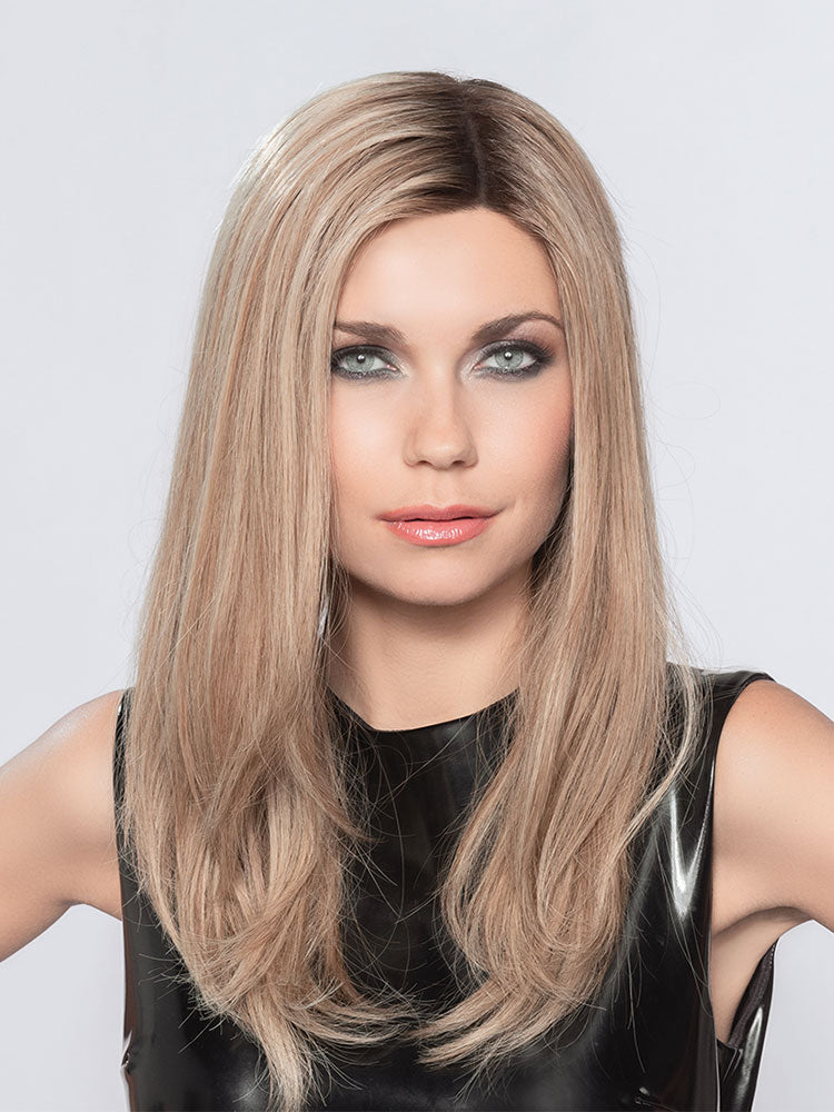 Xenita Human Hair wig by Ellen Wille in Light Bernstein Rooted with long, soft waves and natural Remy hair.