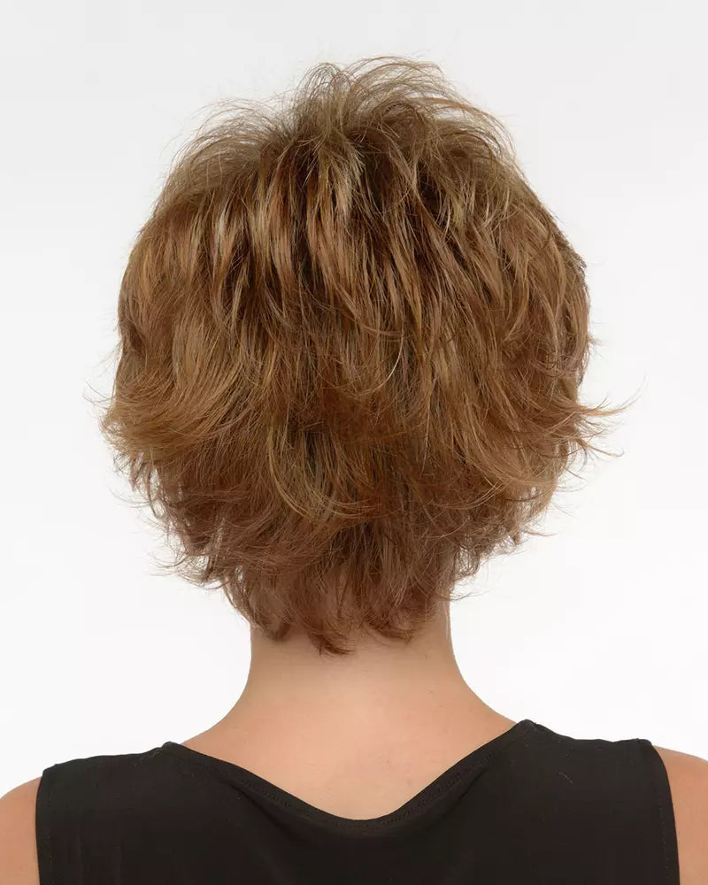 Back view of Alyssa wig by Envy in Toasted Sesame with soft layers and natural volume