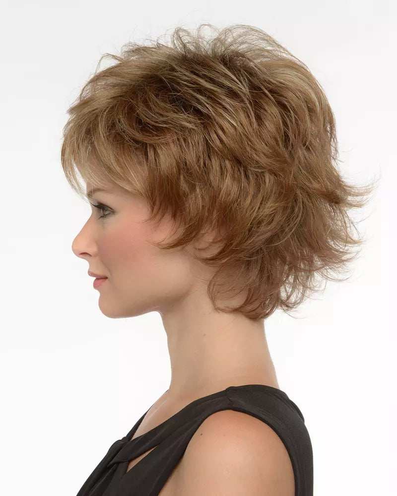 Side view of Alyssa wig by Envy in Toasted Sesame with soft layers and natural volume