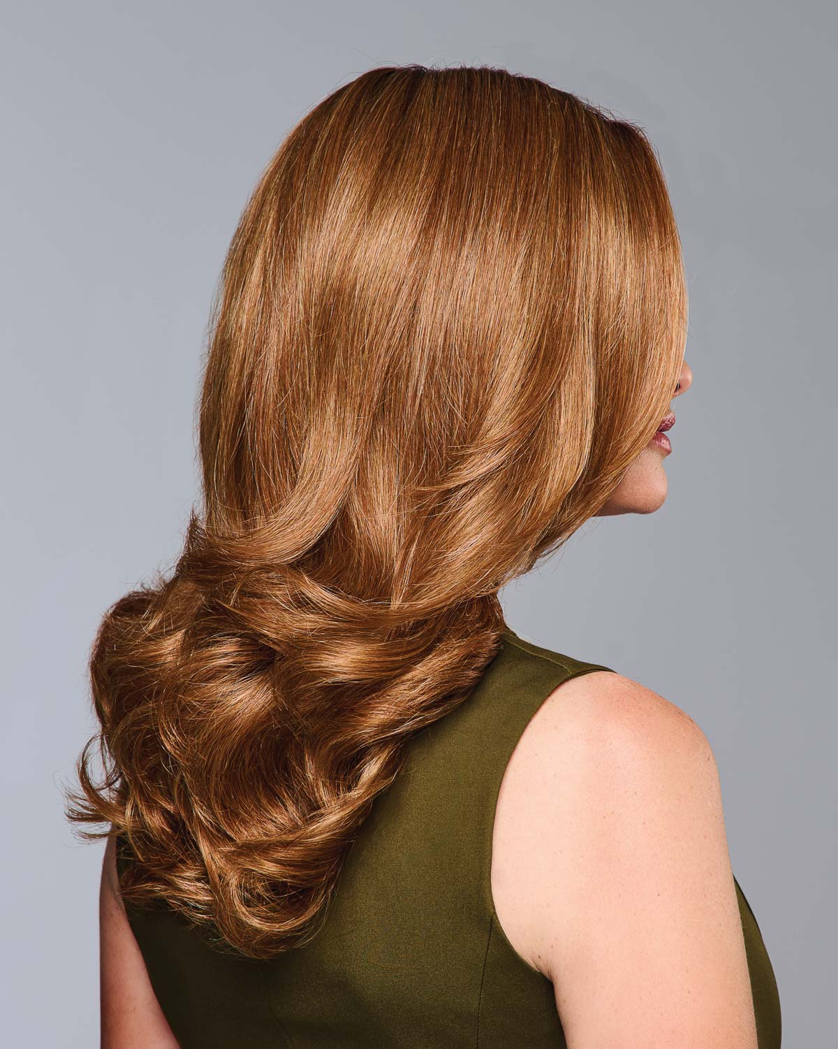 Side view of the Beauty Reign wig by Gabor shown in colour GF29-33SS SS Iced Pumpkin Spice