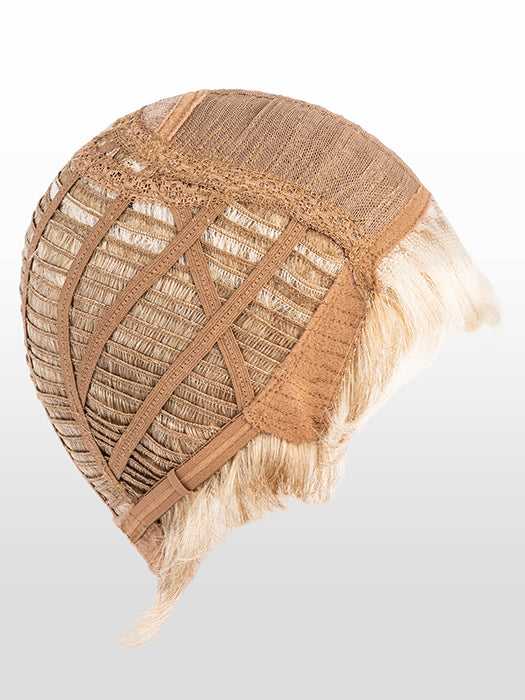 Wefted cap with a monofilament crown and two Velcro adjusters for sizing.