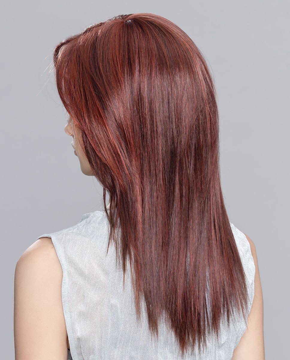 Back view of Code Mono Part wig by Ellen Wille from the Hairpower Collection – a long, layered synthetic wig with a mono part.