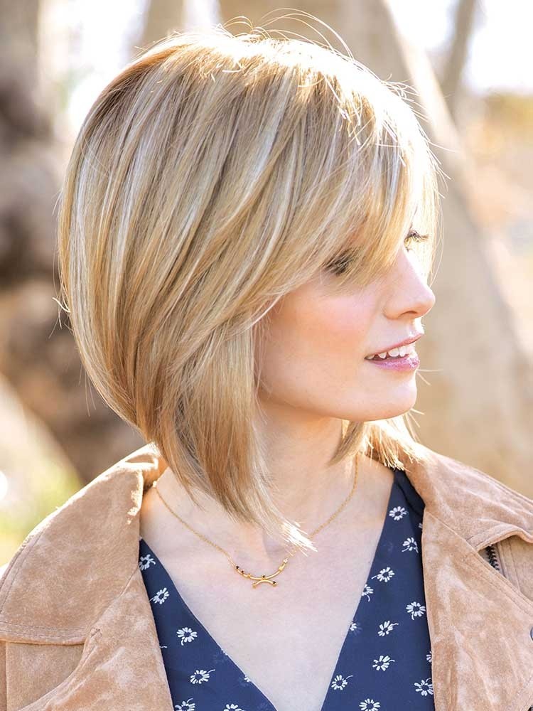 Side view Codi wig by Amore in Nutmeg R – angled bob with side swept fringe and monofilament top for a natural look