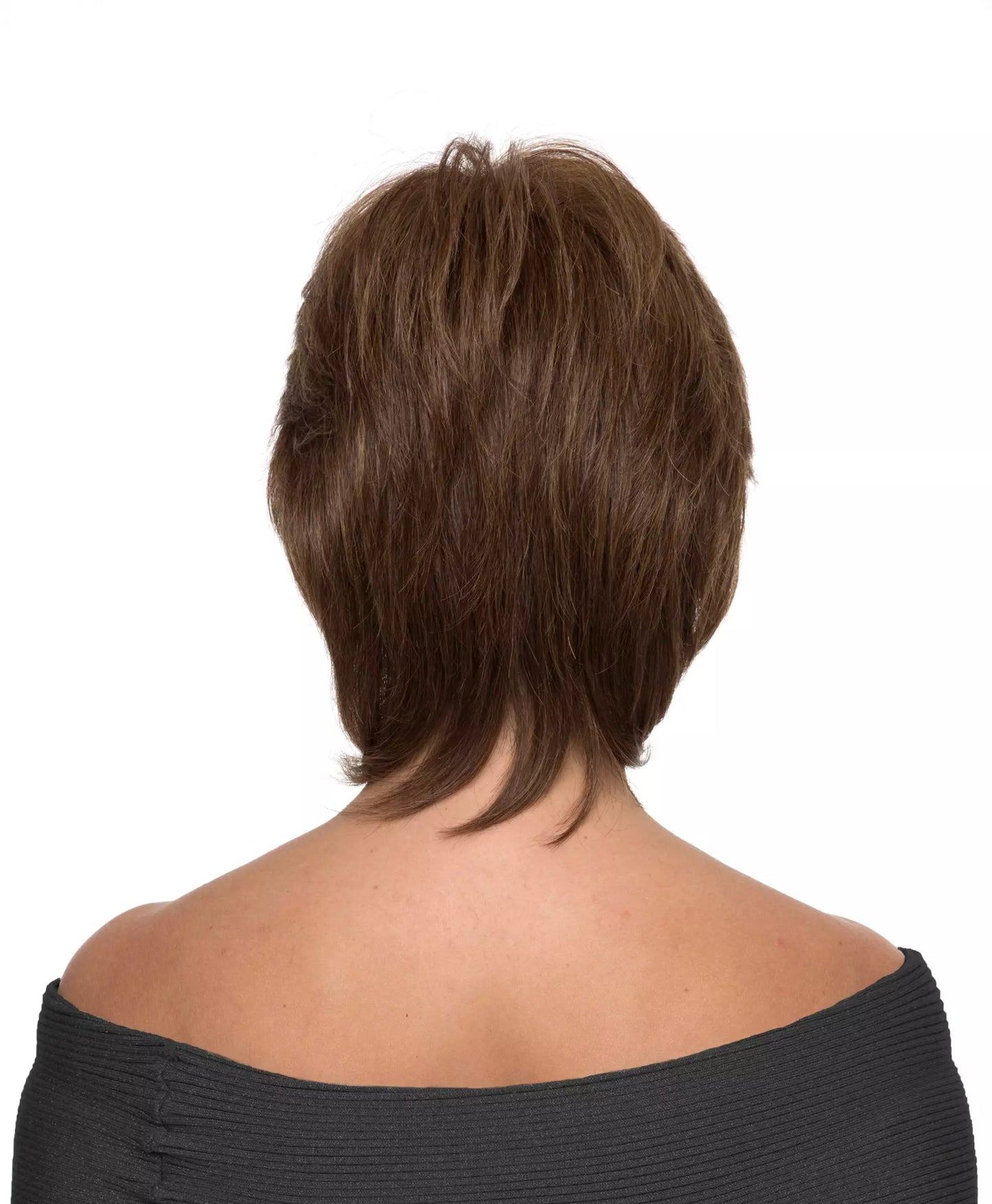 Back view of Coti wig by Envy – made with 30% human hair and 70% heat friendly synthetic fibre, featuring a mono top and hand-tied cap.