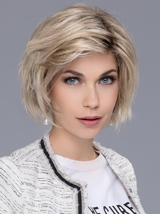 French Mono Part wig by Ellen Wille in Champagne Rooted, a layered bob with a mono parting and lace front.