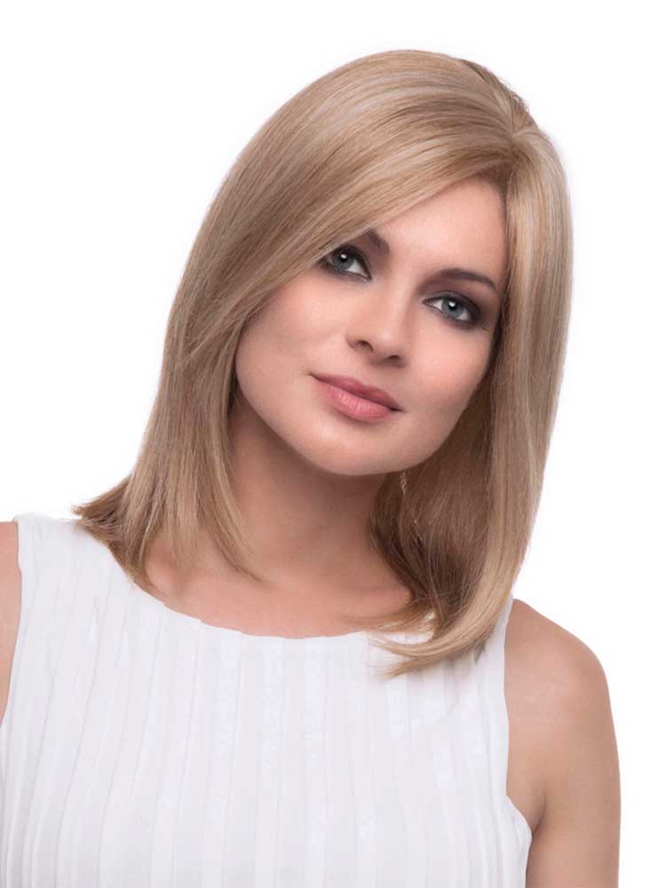 Front view of Hannah Human Hair wig by Envy Collection in colour medium blonde.