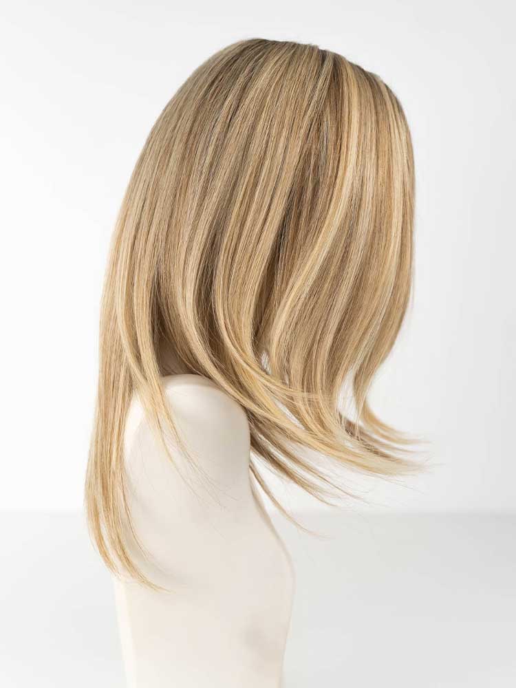 Side view of Hera 15 wig by Dimples – mid-length 100% Remy human hair with lace front and silk top for realistic scalp.
