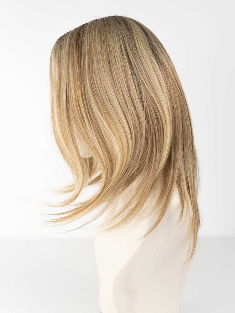 Side view of Hera 15 wig by Dimples – mid-length 100% Remy human hair wig with lace front and silk top for realistic scalp.