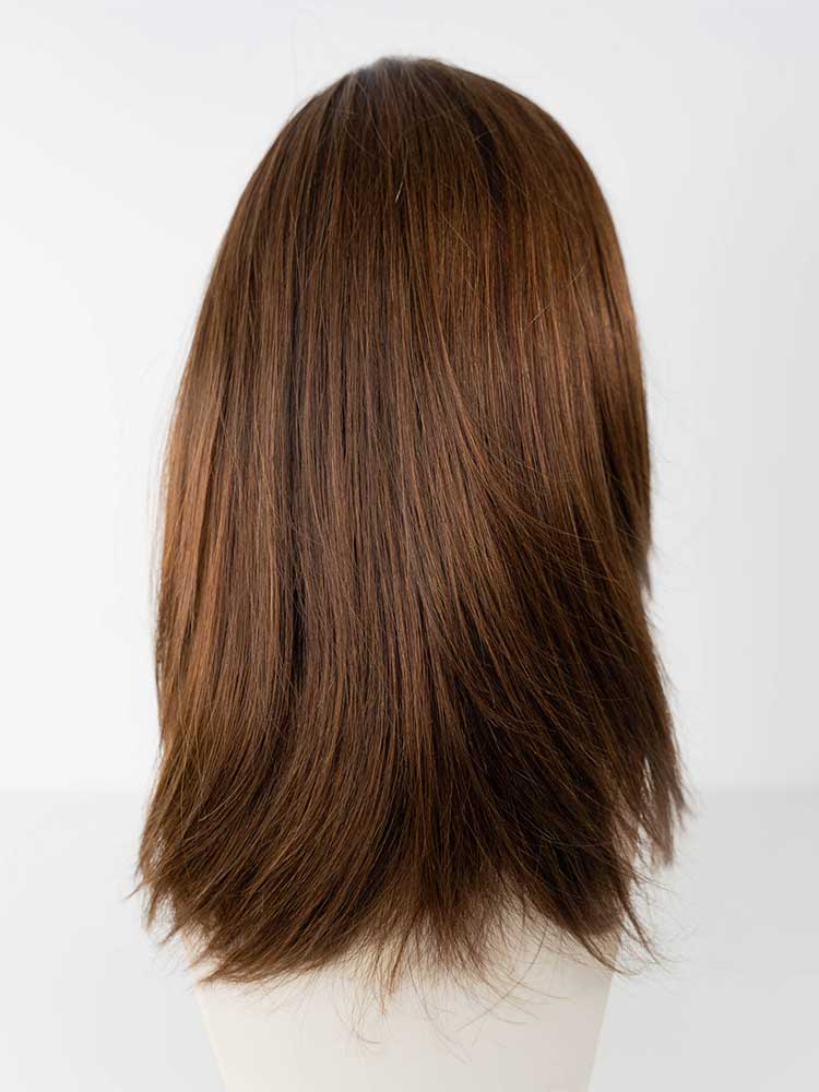 Back view of Hera 15 wig by Dimples – mid-length 100% Remy human hair wig with lace front.