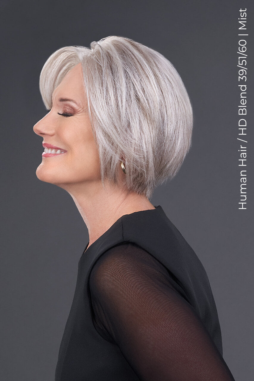 Side view of Ignite Human Hair by Jon Renau in colour Mist with SmartLace™ front and premium Remy human hair.