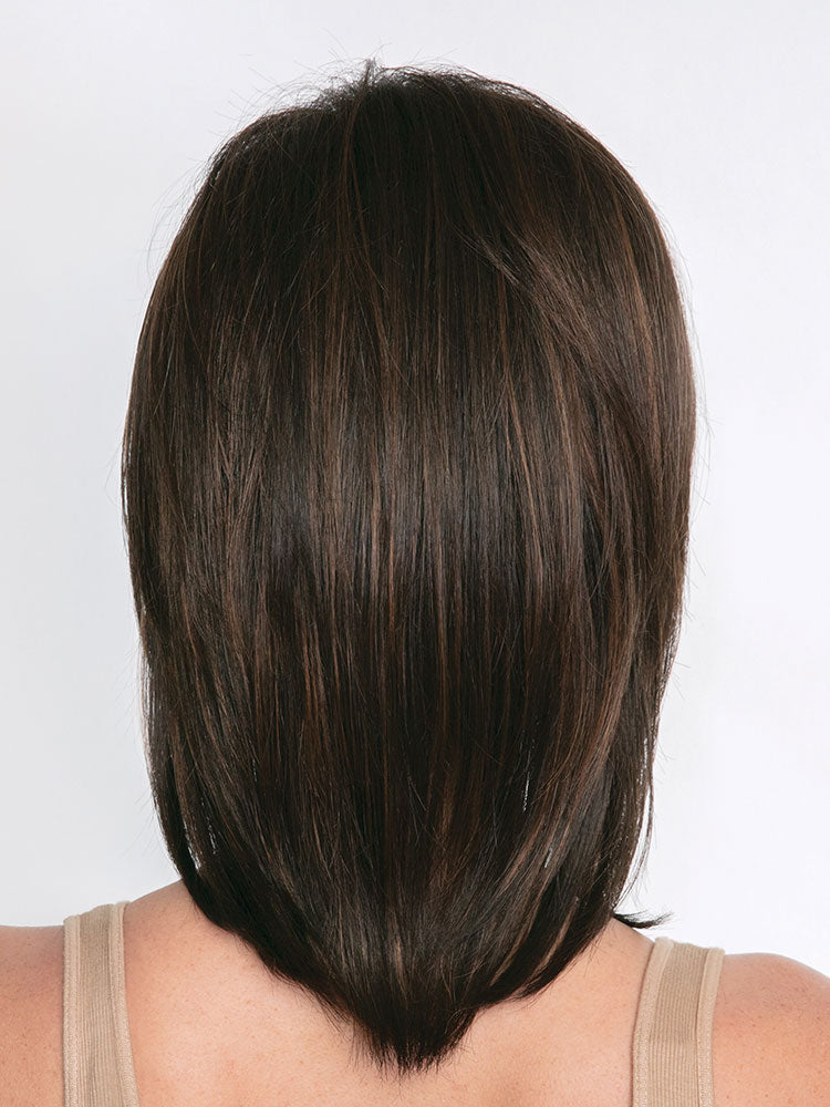 Back view of Jackson wig by Noriko – sleek shoulder-length synthetic wig with face-framing layers in Chocolate Swirl