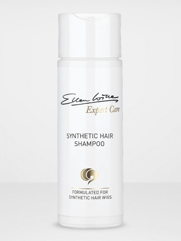 A bottle of Ellen Wille Synthetic Hair Shampoo designed for maintaining synthetic hair wigs.