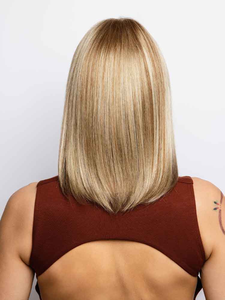 Back view Tatum wig by Amore – sleek bob with centre part and double mono top for comfort and realistic scalp appearance