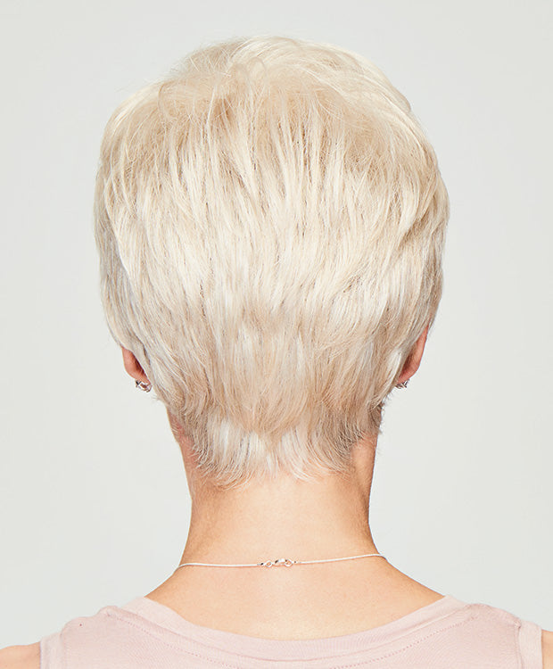 Back view of Winner wig by Raquel Welch – lightweight short synthetic wig with razor-cut layers in Iced Sweet Cream.