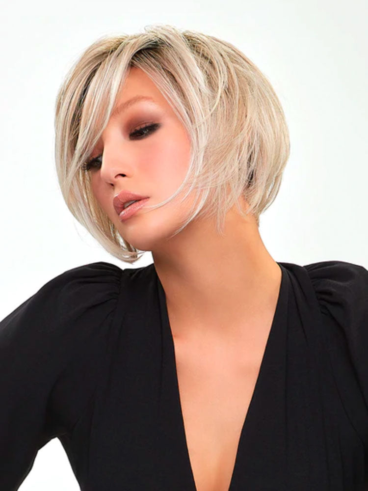 Ignite Petite wig by Jon Renau, an angled bob cut this heat-resistant synthetic fibre has a lace front cap. Colour Palm Springs Blonde.