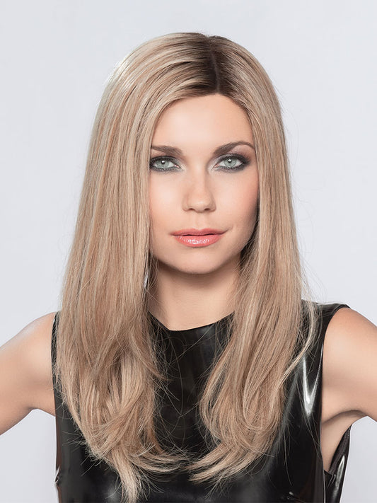 Xenita Human Hair wig by Ellen Wille in Light Bernstein Rooted with long, soft waves and natural Remy hair.