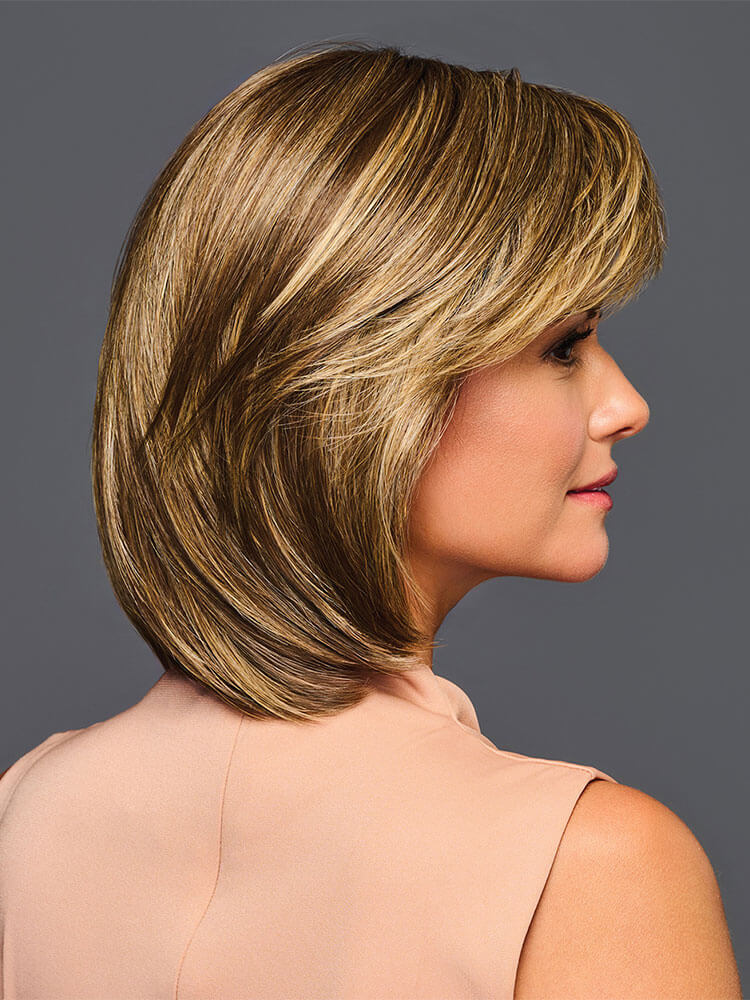 Side profile All The Rage Wig by Gabor, a chin-length bob with soft face-framing layers and a wispy side-swept fringe.