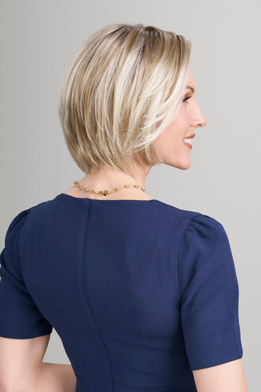 Back view of Ava wig by Jon Renau SmartLace with an ear-to-ear lace front. Colour Venice Blonde.