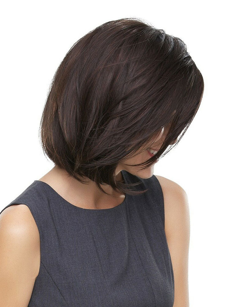 Side view Cameron wig by Jon Renau’s SmartLace Collection, featuring a lace front and monofilament top in colour Raspberry Truffle.