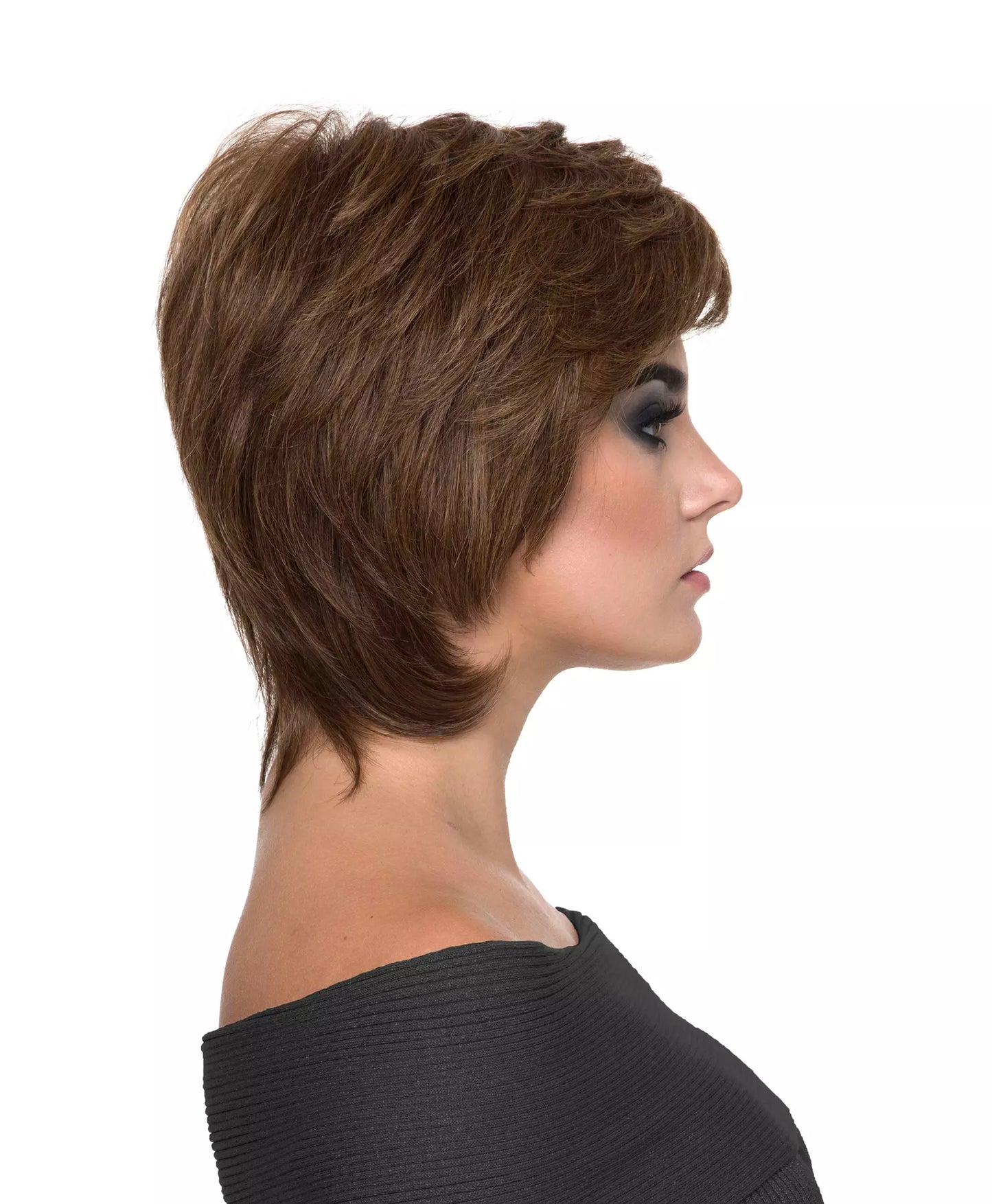 Coti wig by Envy – a nape-hugging style made with 30% human hair and 70% synthetic fibre, featuring a mono top and hand-tied back.
