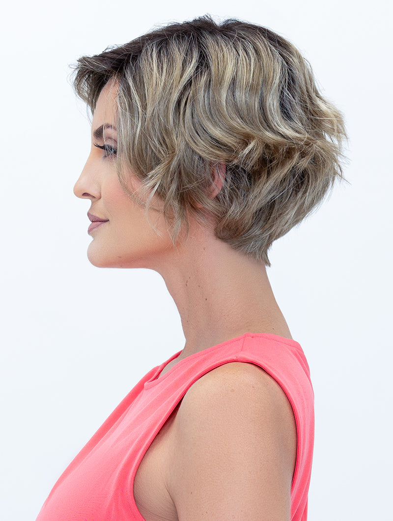 Alt view Donna wig by Envy soft waves with a lace front, mono top in colour Golden Sandstone