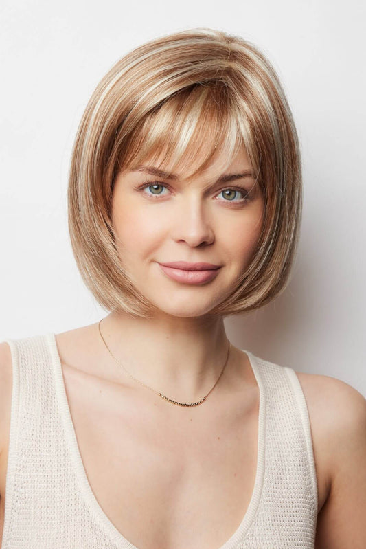 Erika wig by Amore in Strawberry Swirl – a collar length bob style made with a double monofilament cap construction.