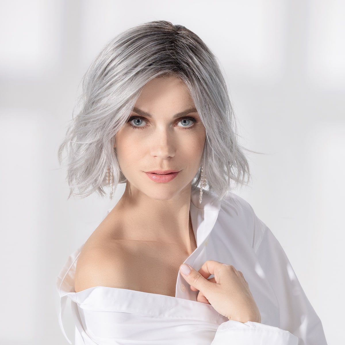 Esprit Small Soft wig by Ellen Wille in Metallic Grey Rooted with a 100% hand-tied cap for comfort and natural movement.