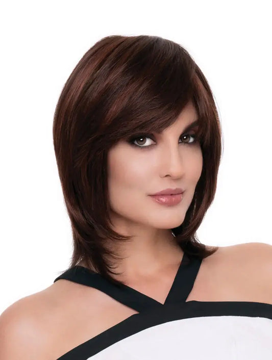 Grace wig by Envy in Dark Red – collar-length style with side-swept fringe and long, face-framing layers for a soft, feminine look.