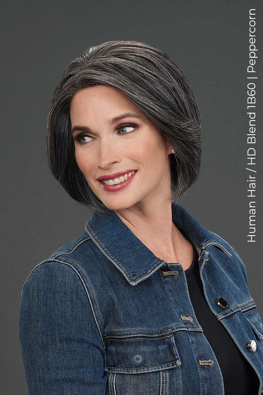 Side view of Ignite Human Hair by Jon Renau in Peppercorn with SmartLace™ front and premium Remy human hair.