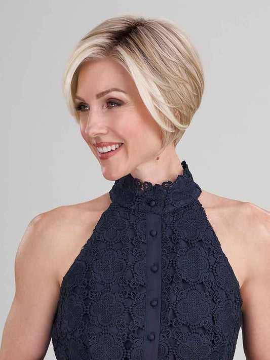 Ignite Petite wig by Jon Renau, an angled bob cut this heat-resistant synthetic fibre has a lace front cap.