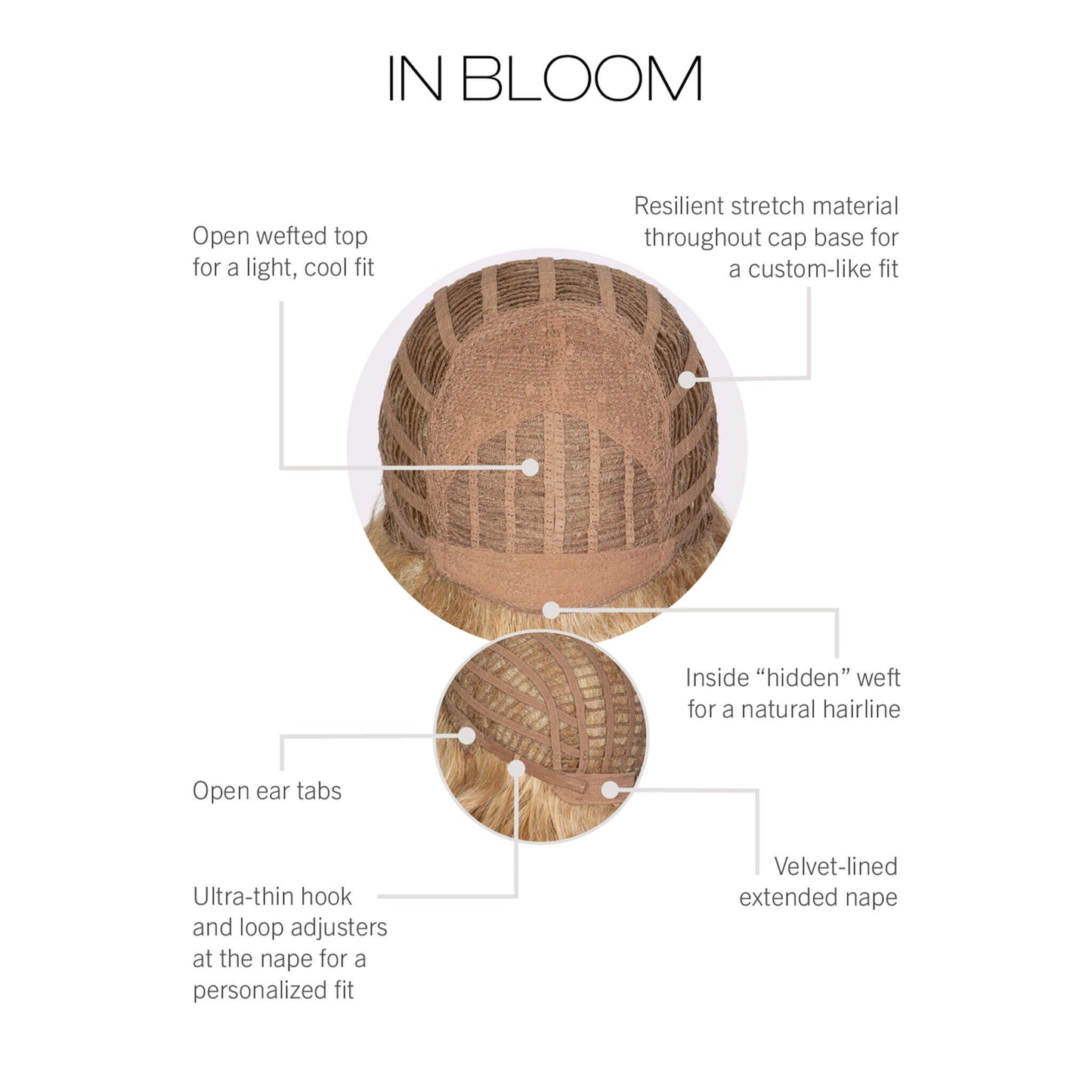 Cap Construction - In Bloom Wig by Gabor with open wefts and ultra thin adjusters.