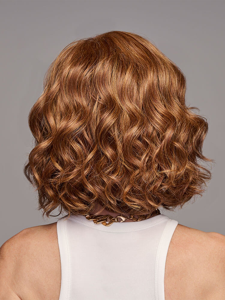 Back profile - In Bloom Wig by Gabor with soft, bouncy curls and heat-friendly synthetic hair in Medium Red.