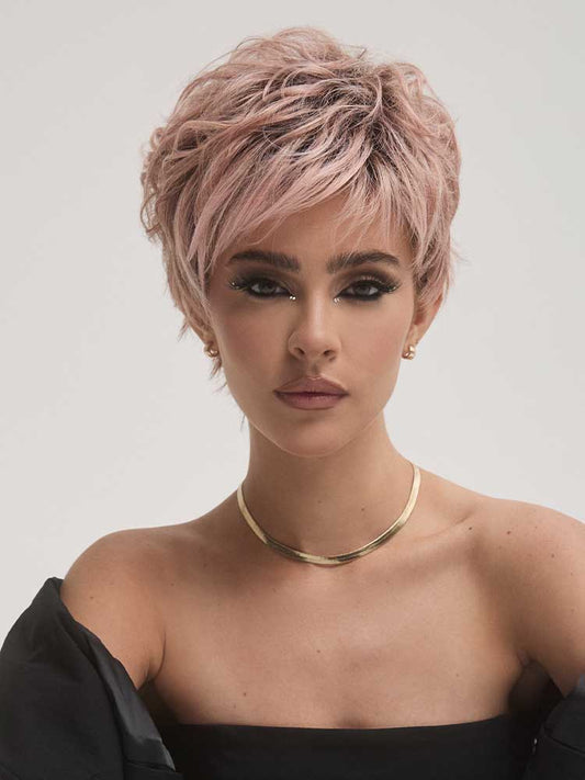 Luca wig by René of Paris in Watermelon-R – sleek chin-length style with wispy fringe by Hi-Fashion Collection.