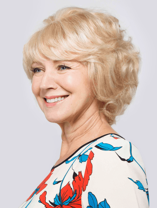 Ruby wig by Gem Collection, 100% Remy human hair, arrives unstyled with all-over length for custom cutting and styling.