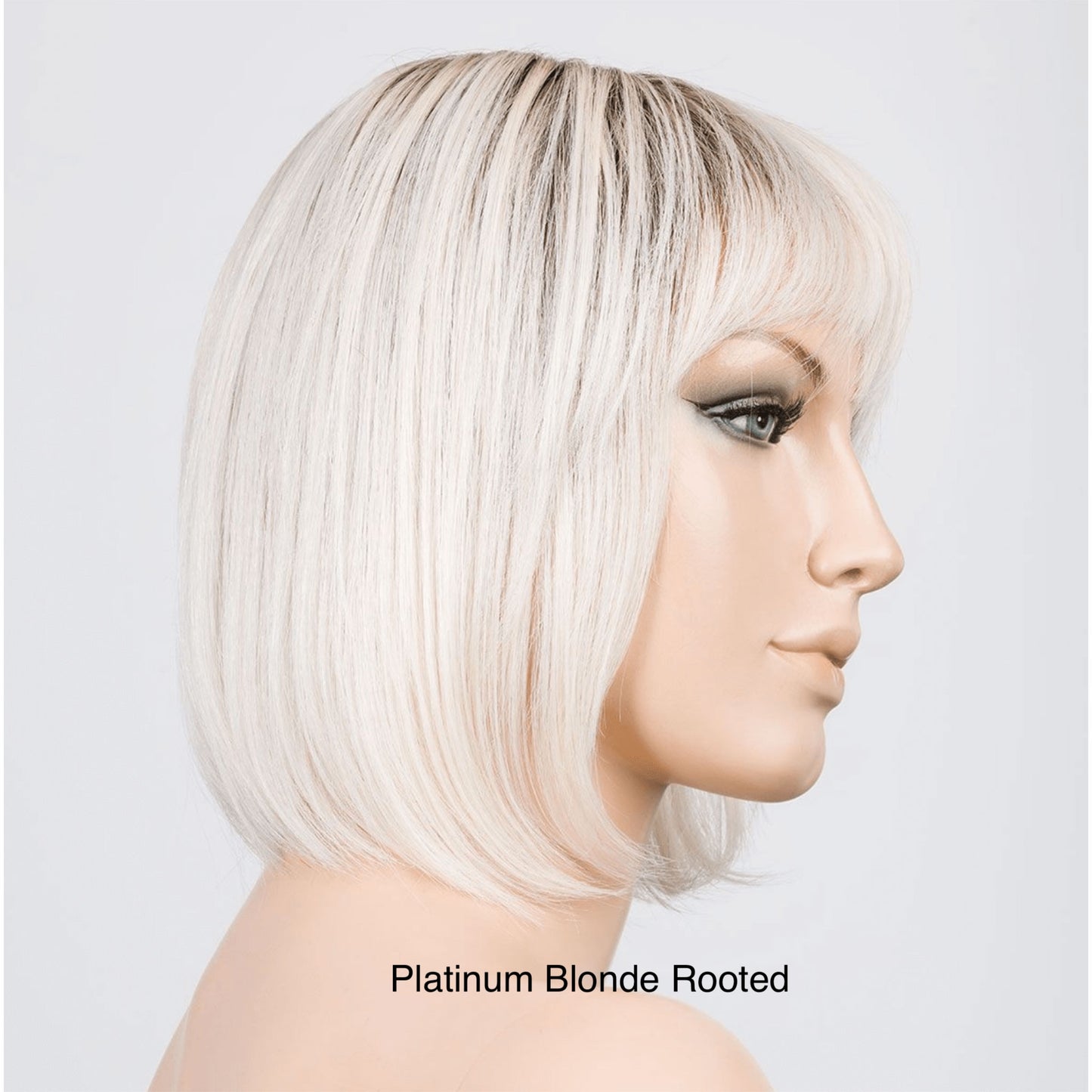 Side profile Sing Mono Part wig by Ellen Wille - a bob style shown in colour Platinum Blonde Rooted.