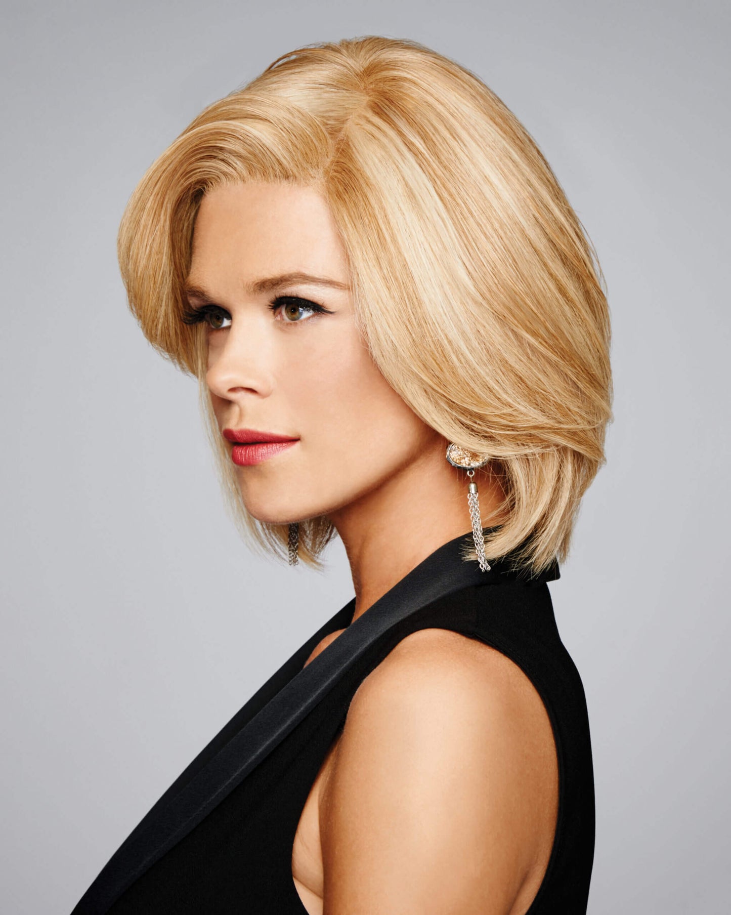 Side view of Soft Focus wig by Raquel Welch – chin-length bob made with 100% human hair for natural look and everyday wear.
