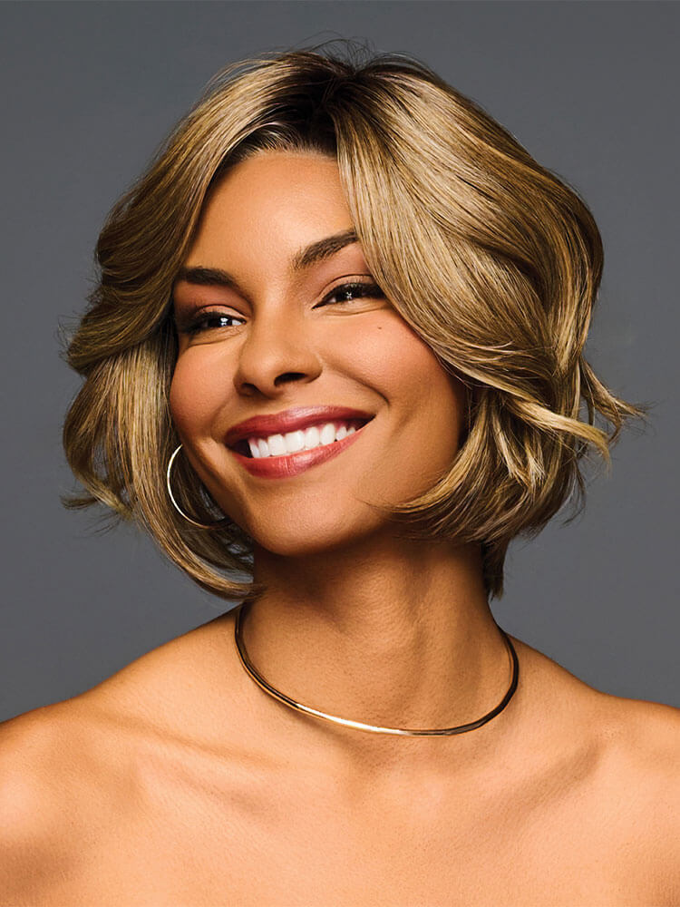 Front profile Trend Alert Luxury wig by Gabor is a beautiful collar-length style in colour Shaded Honey Pecan.