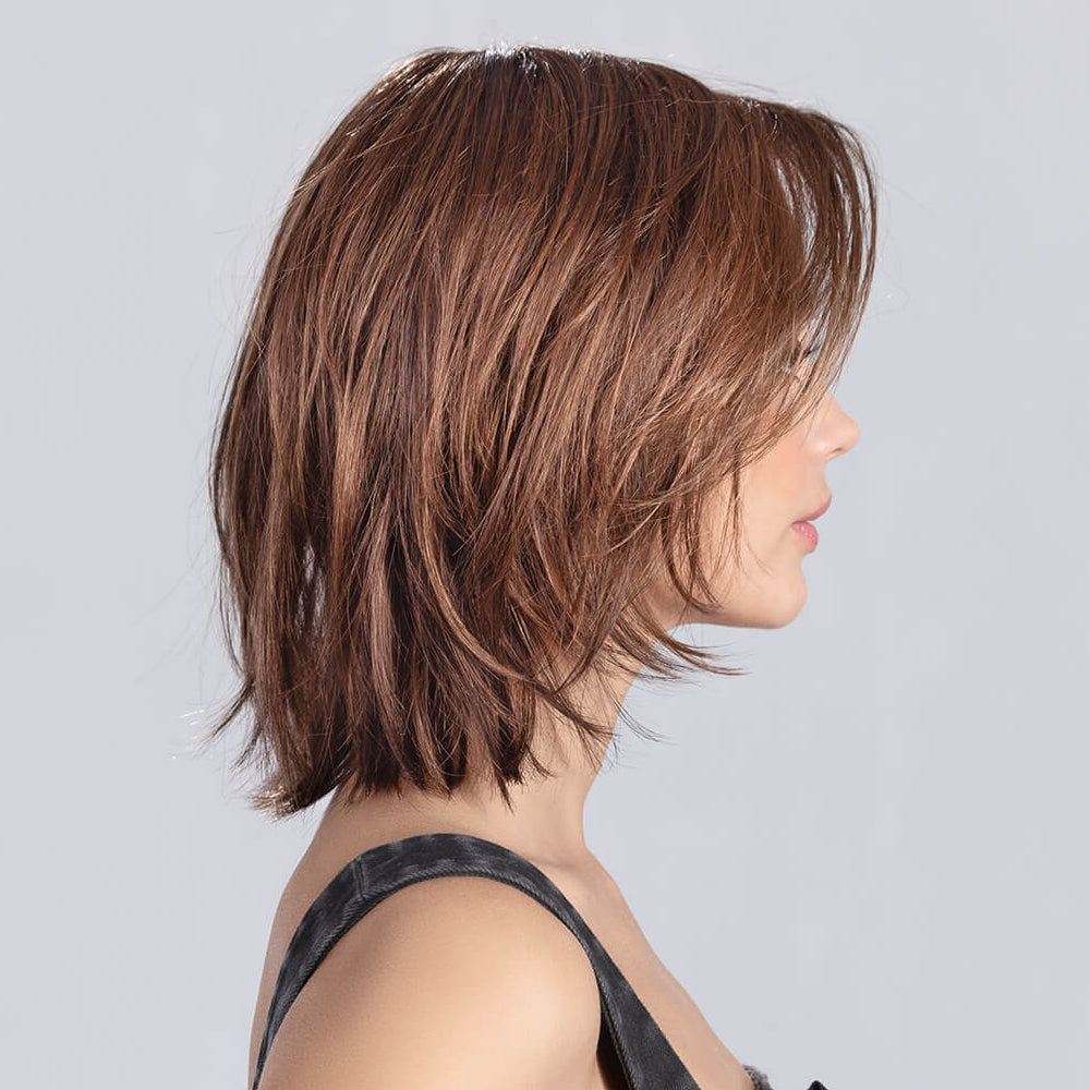 Side view of United Mono Part wig by Ellen Wille in Hot Chocolate Mix – a layered bob with mono part by Perucci Collection.