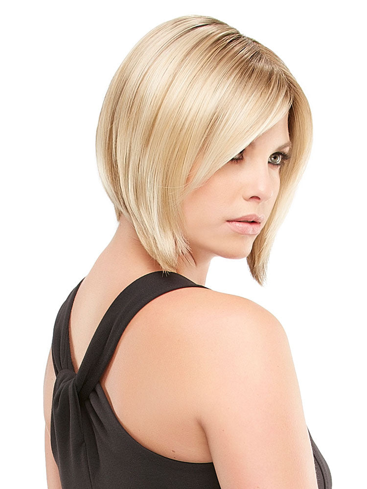 Side view of Victoria wig by Jon Renau – a bob with lace front, monofilament top and 100% hand-tied cap in colour Shaded Praline.