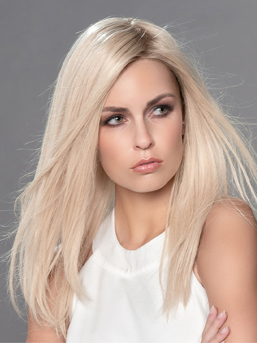 Zora Human Hair Wig by Ellen Wille from the Perucci Collection – long, sleek human hair wig with natural movement in Light Champagne Rooted.