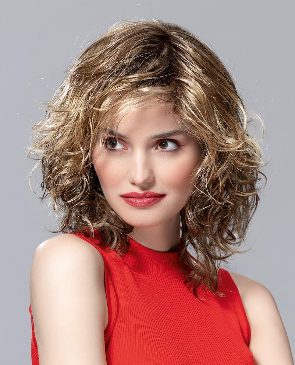 Side view of Ocean Mono Part wig by Ellen Wille – mid-length, wavy style with a monofilament part and lightweight cap.