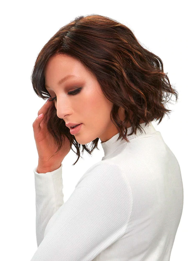 January wig by Jon Renau – short synthetic lace front wig with textured waves and monofilament top for natural styling.