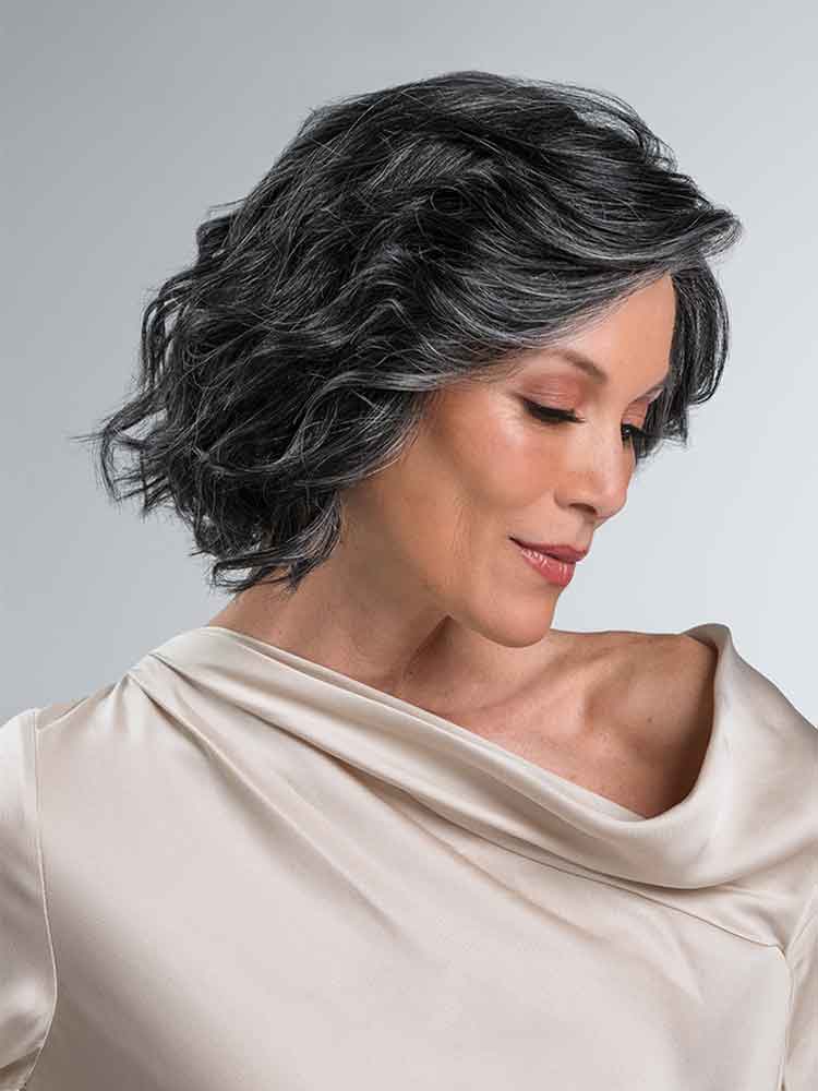 January wig Jon Renau SmartLace Collection with short textured waves, a monofilament top and lightweight wefted back.