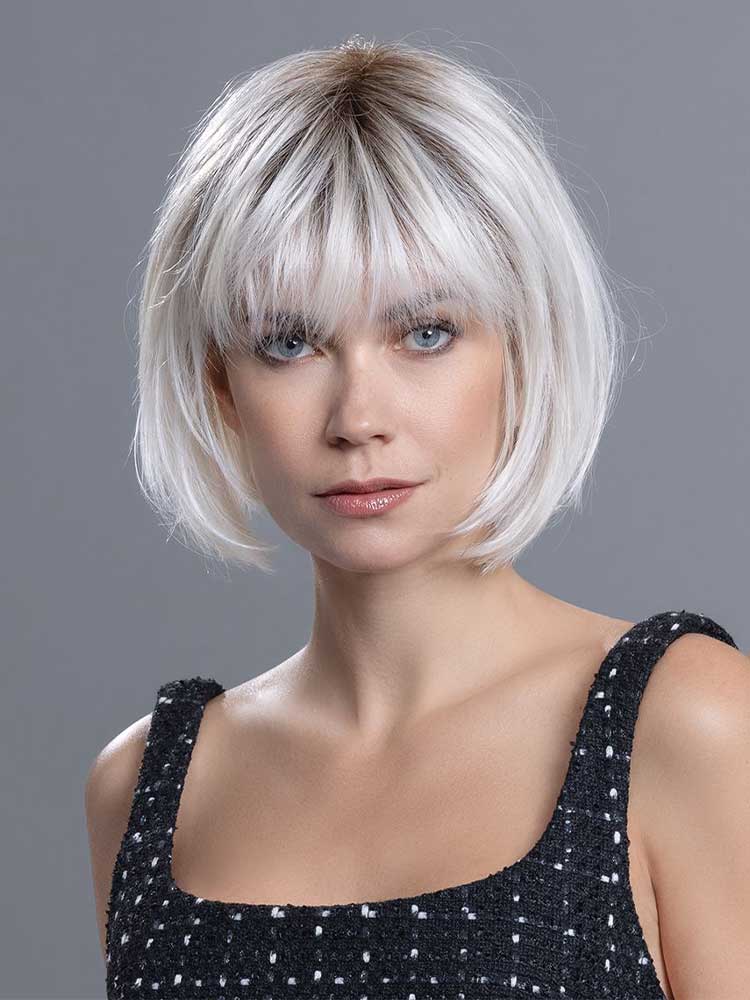 Front profile Sing Mono Part wig by Ellen Wille - a bob style shown in colour Pastel Blonde Rooted.